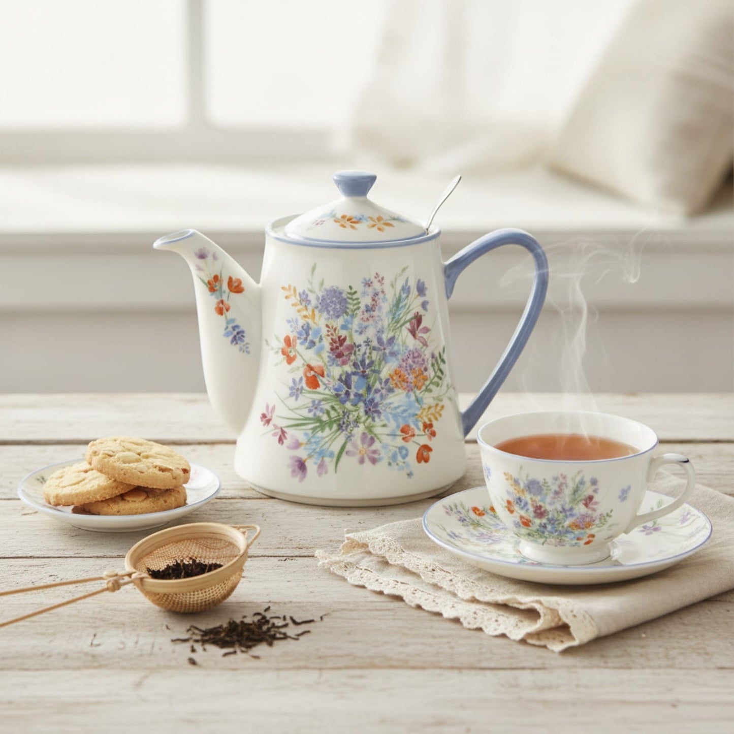 Théière Théière Anglaise en Porcelaine Fleurie - Élégance Florale pour vos Pauses Thé