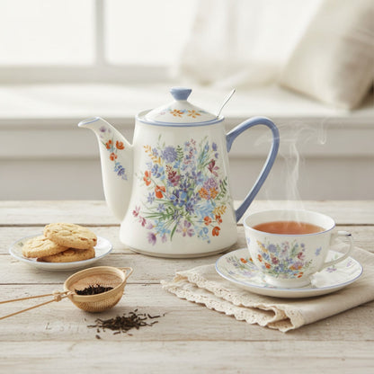 Théière Théière Anglaise en Porcelaine Fleurie - Élégance Florale pour vos Pauses Thé
