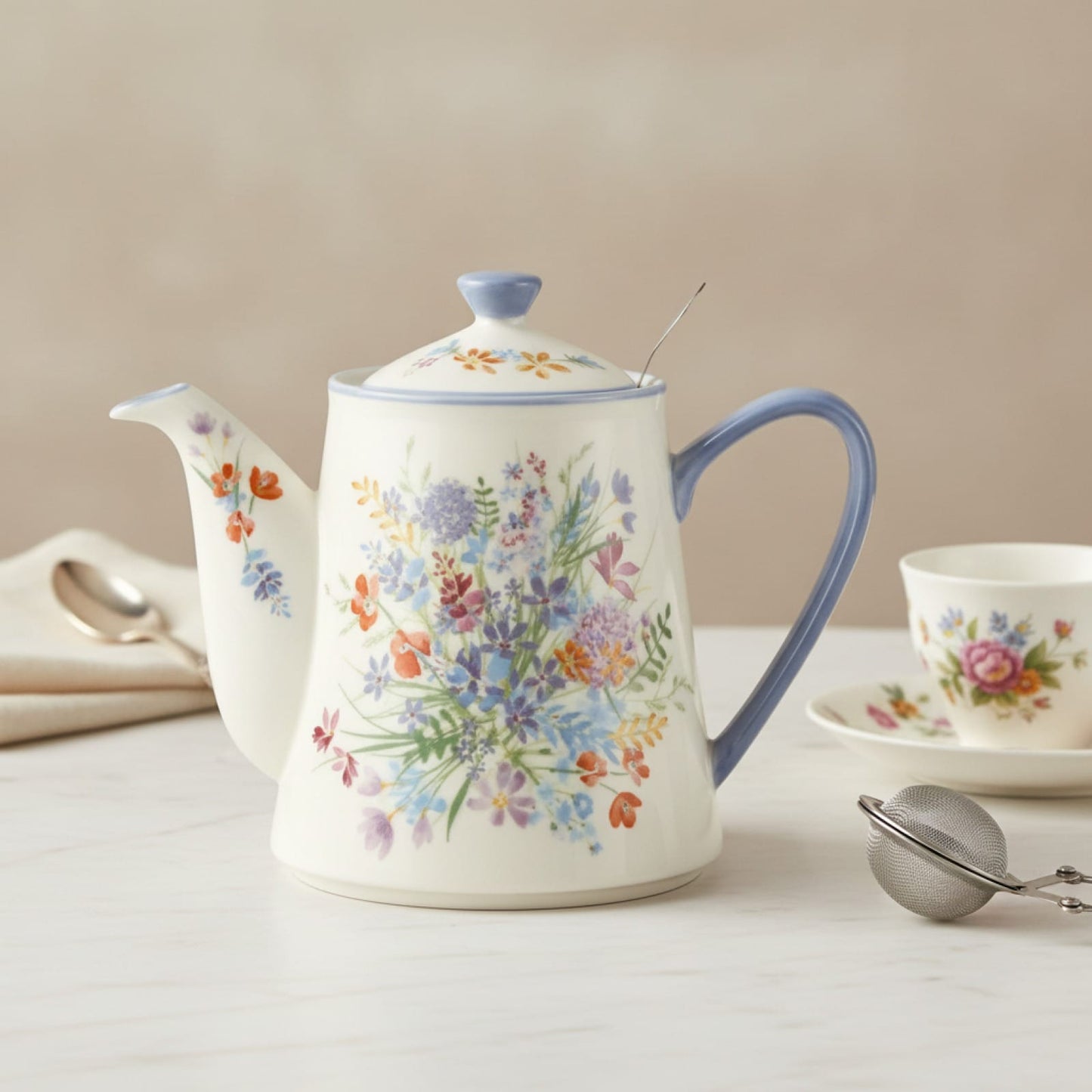 Théière Théière Anglaise en Porcelaine Fleurie - Élégance Florale pour vos Pauses Thé