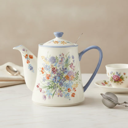 Théière Théière Anglaise en Porcelaine Fleurie - Élégance Florale pour vos Pauses Thé