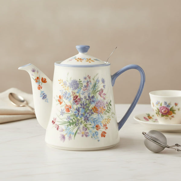 Théière Théière Anglaise en Porcelaine Fleurie - Élégance Florale pour vos Pauses Thé