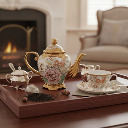 Théière Théière Anglaise en Porcelaine : Service Luxe & Grande Élégance