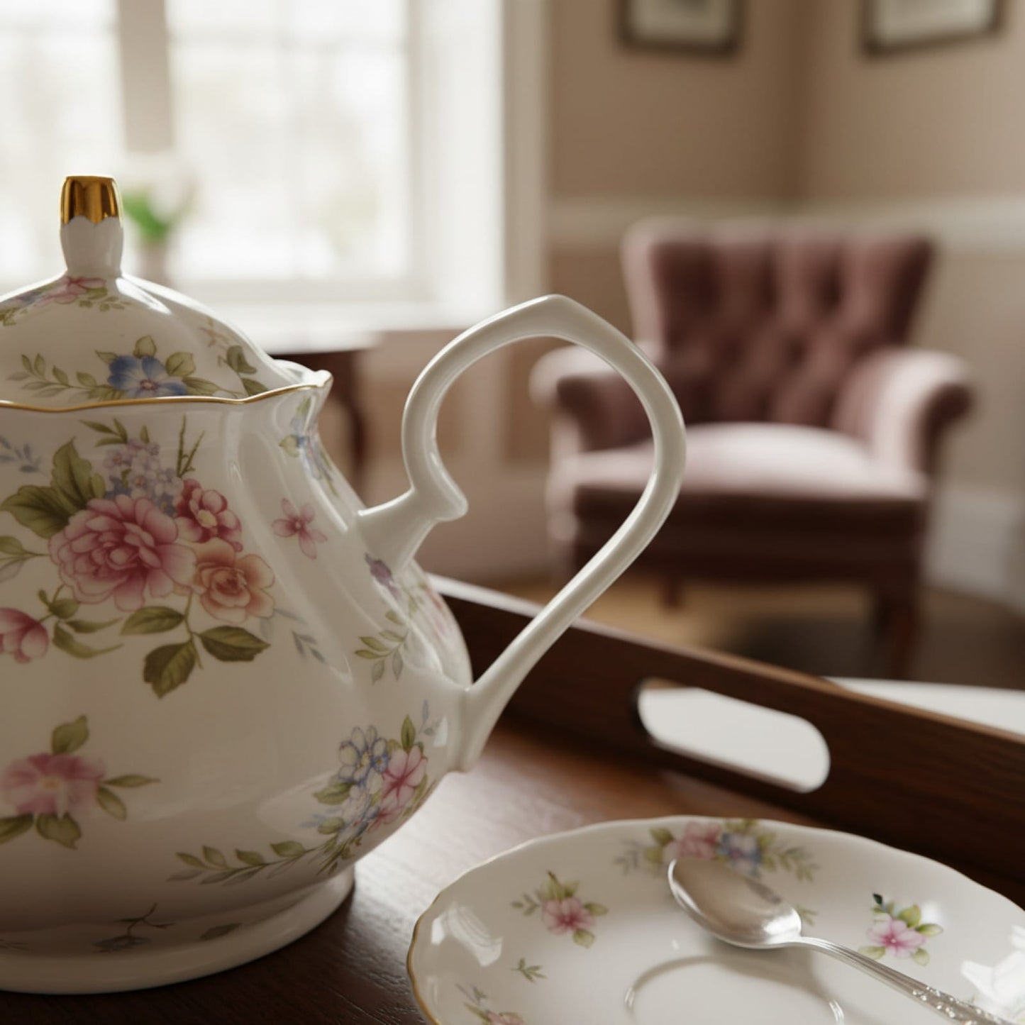 Théière Théière Anglaise Fleurie en Porcelaine - Élégance Traditionnelle