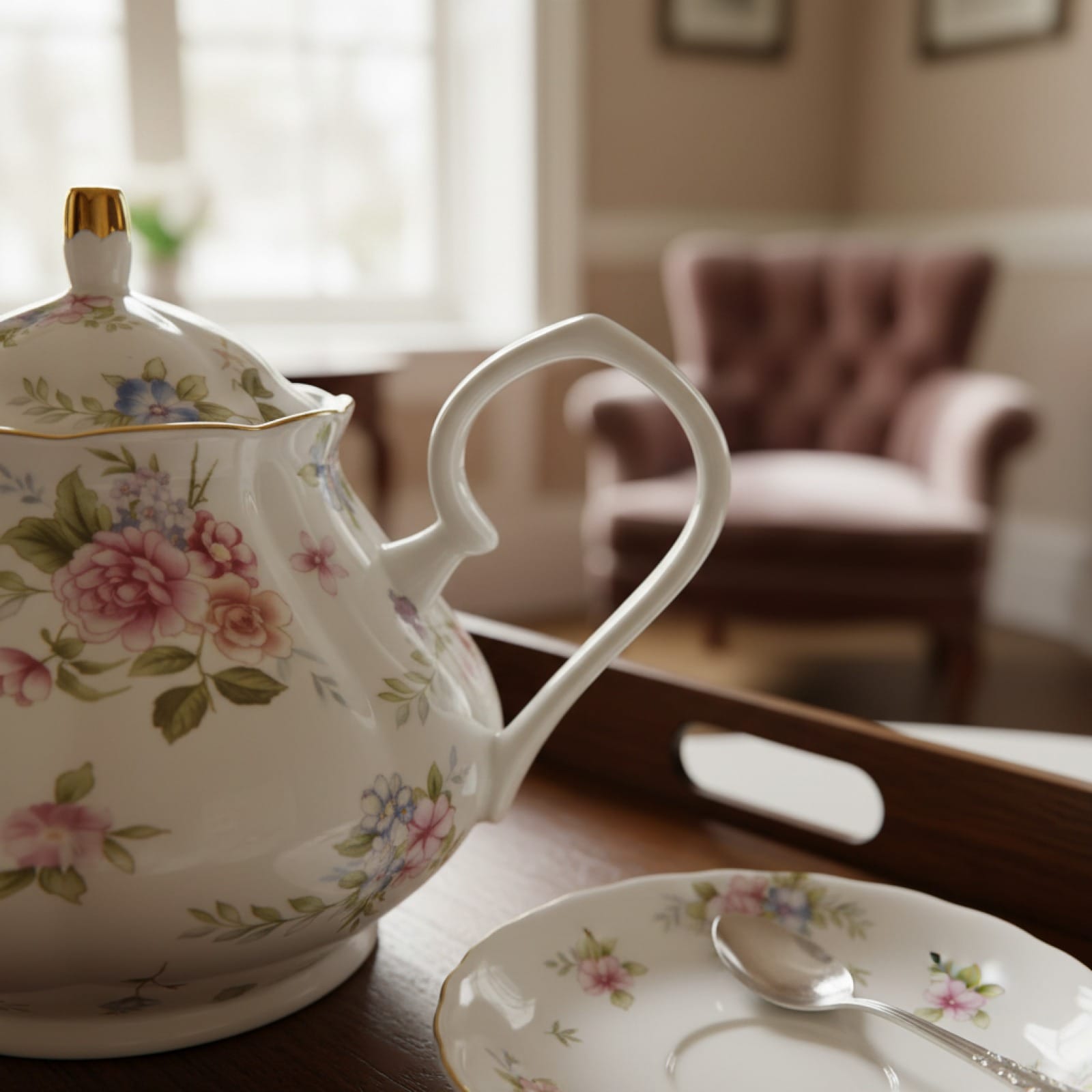 Théière Théière Anglaise Fleurie en Porcelaine - Élégance Traditionnelle