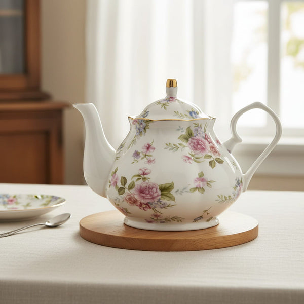 Théière Théière Anglaise Fleurie en Porcelaine - Élégance Traditionnelle