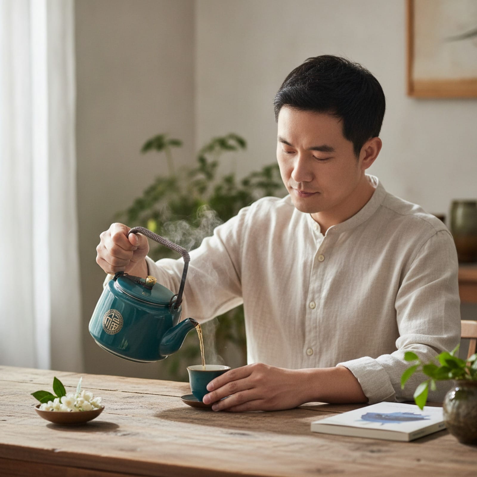Théière Théière Chinoise en Céramique avec Poignée Métal - Élégance Traditionnelle