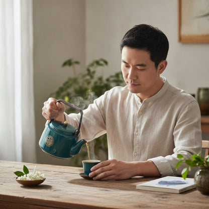 Théière Théière Chinoise en Céramique avec Poignée Métal - Élégance Traditionnelle