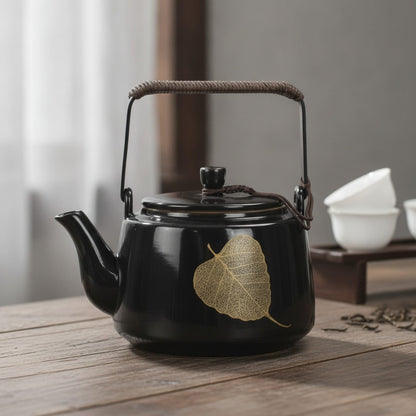 Théière Théière Chinoise en Céramique - Design Feuille Dorée Élégante