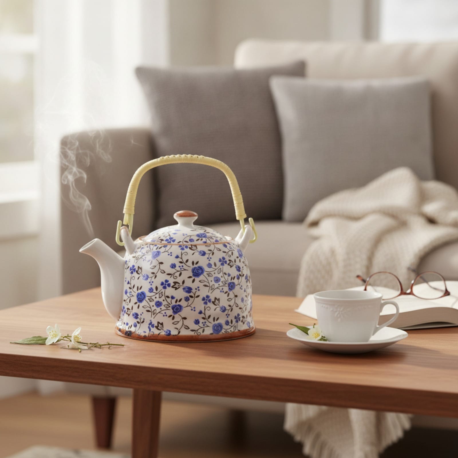 Théière Théière Chinoise en Porcelaine Bleue Florale - Élégance et Tradition