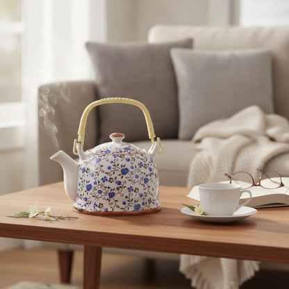 Théière Théière Chinoise en Porcelaine Bleue Florale - Élégance et Tradition