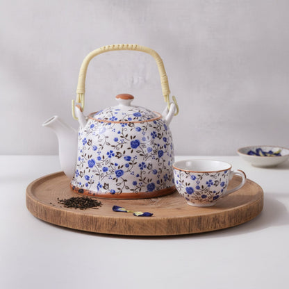 Théière Théière Chinoise en Porcelaine Bleue Florale - Élégance et Tradition