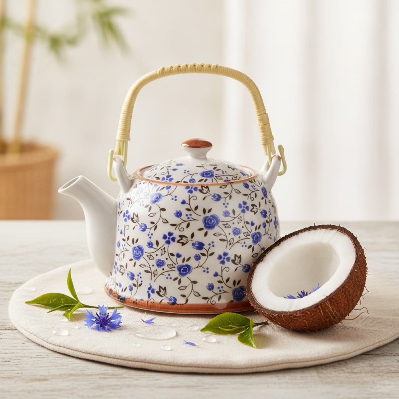 Théière Théière Chinoise en Porcelaine Bleue Florale - Élégance et Tradition