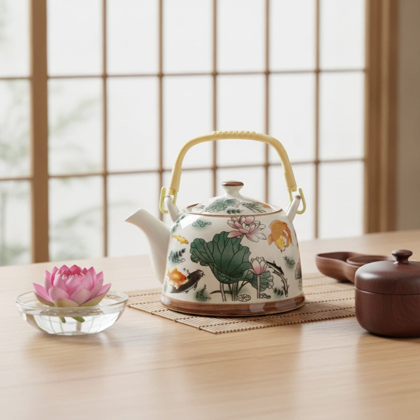 Théière Théière Chinoise en Porcelaine : Élégance Motif Lotus pour une Pause Thé Raffinée