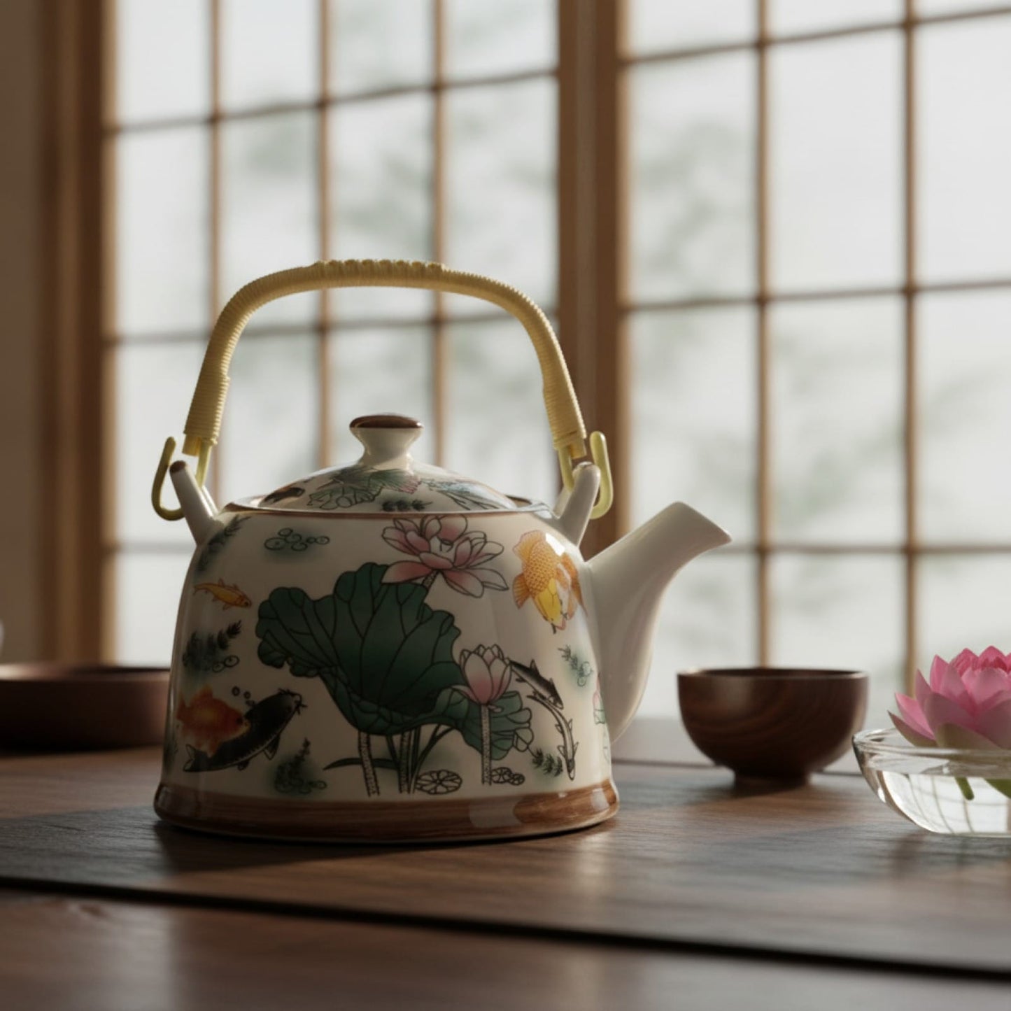 Théière Théière Chinoise en Porcelaine : Élégance Motif Lotus pour une Pause Thé Raffinée