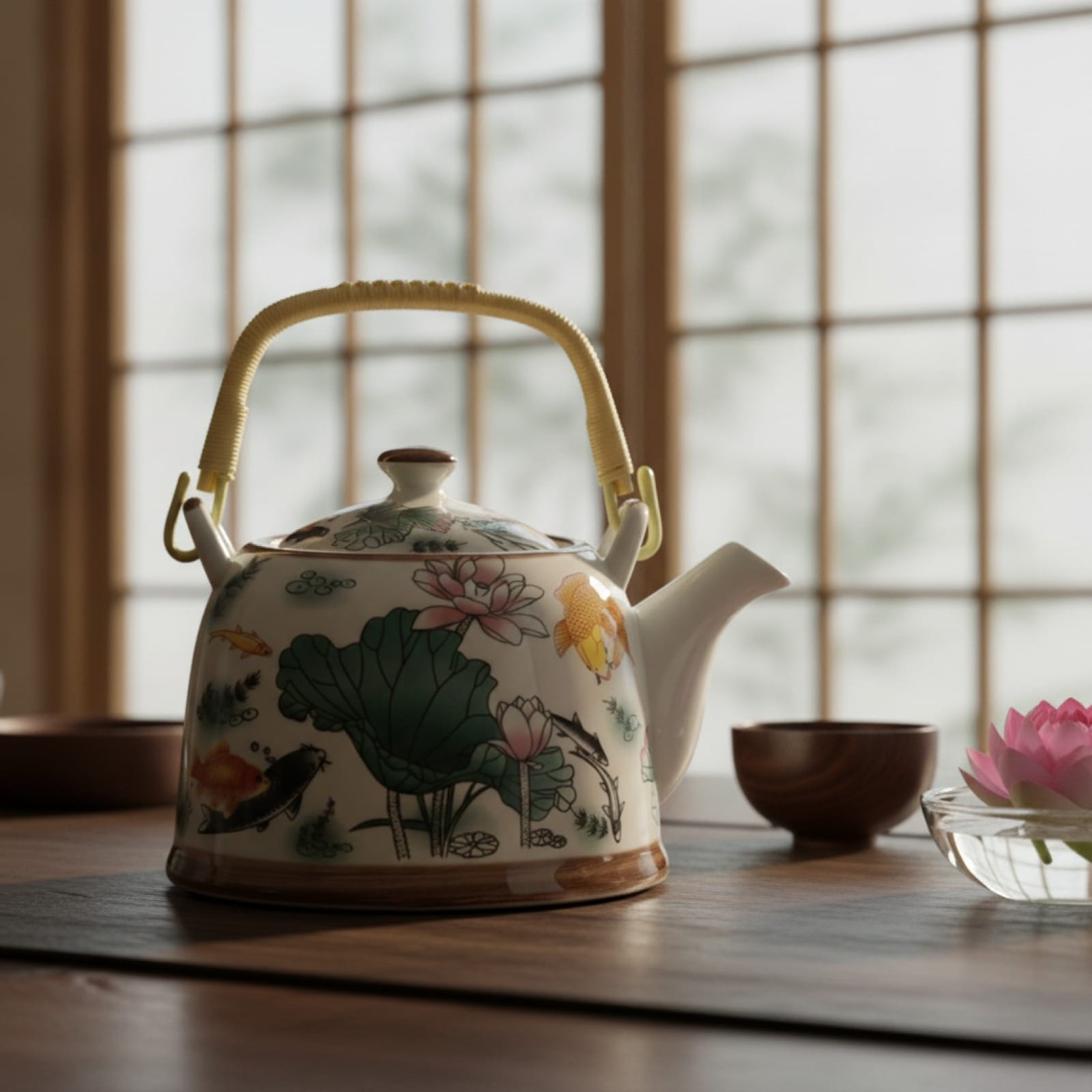 Théière Théière Chinoise en Porcelaine : Élégance Motif Lotus pour une Pause Thé Raffinée