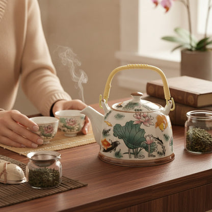 Théière Théière Chinoise en Porcelaine : Élégance Motif Lotus pour une Pause Thé Raffinée