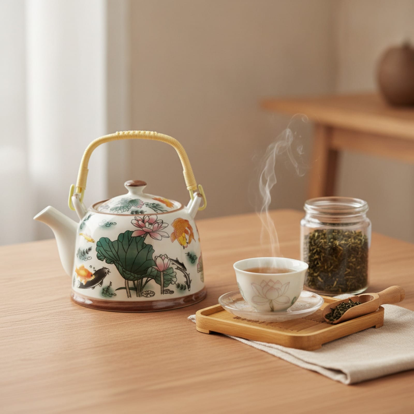 Théière Théière Chinoise en Porcelaine : Élégance Motif Lotus pour une Pause Thé Raffinée