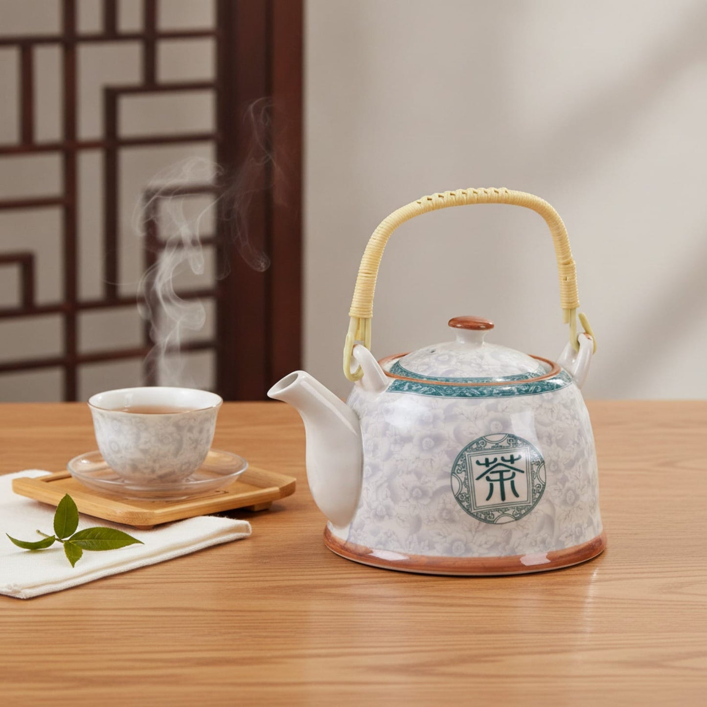 Théière Théière Chinoise en Porcelaine - Motif Calligraphie Élégante