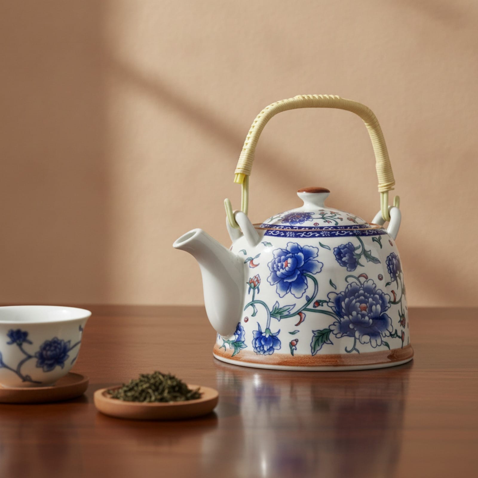 Théière Théière Chinoise en Porcelaine – Motif Fleurs Bleues