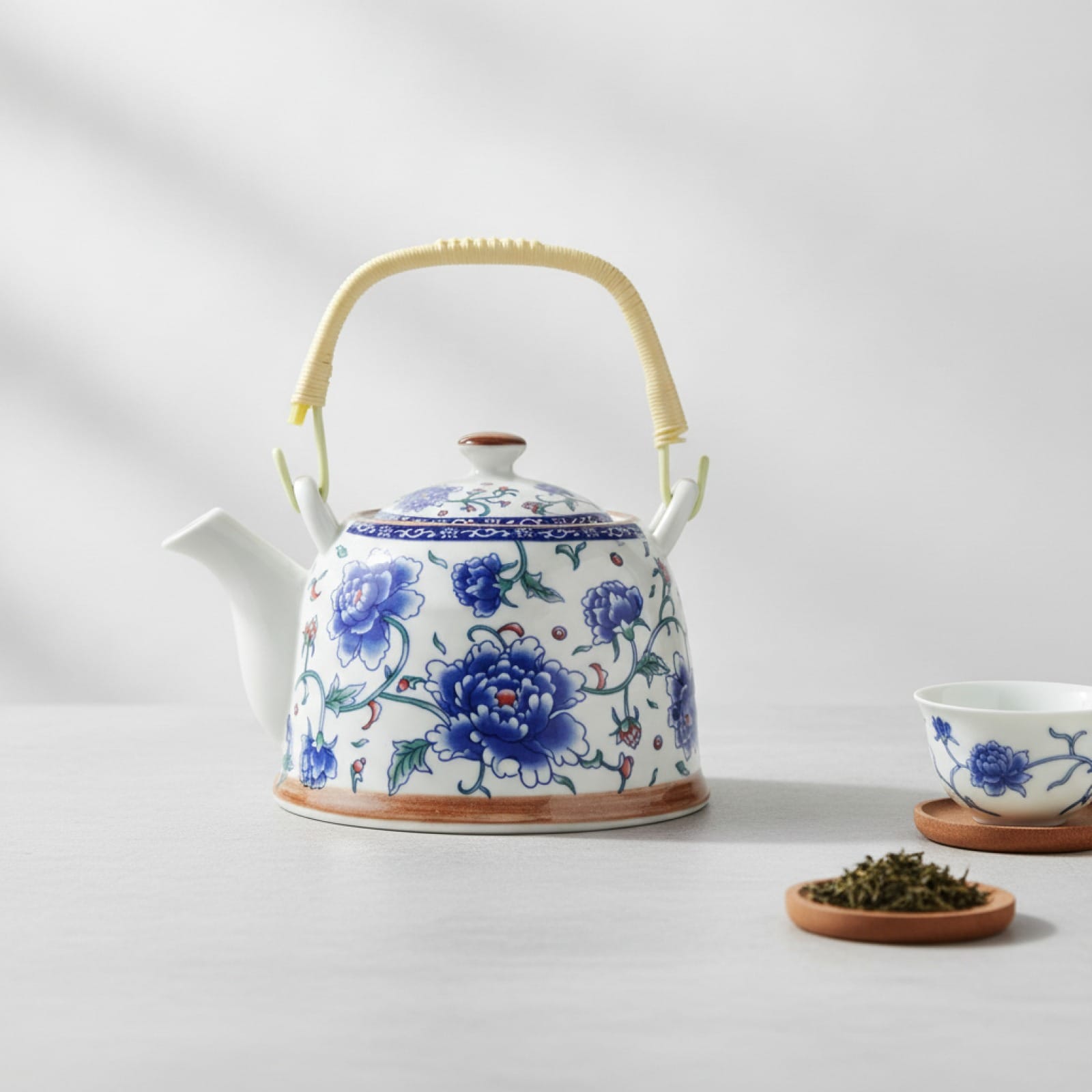 Théière Théière Chinoise en Porcelaine – Motif Fleurs Bleues