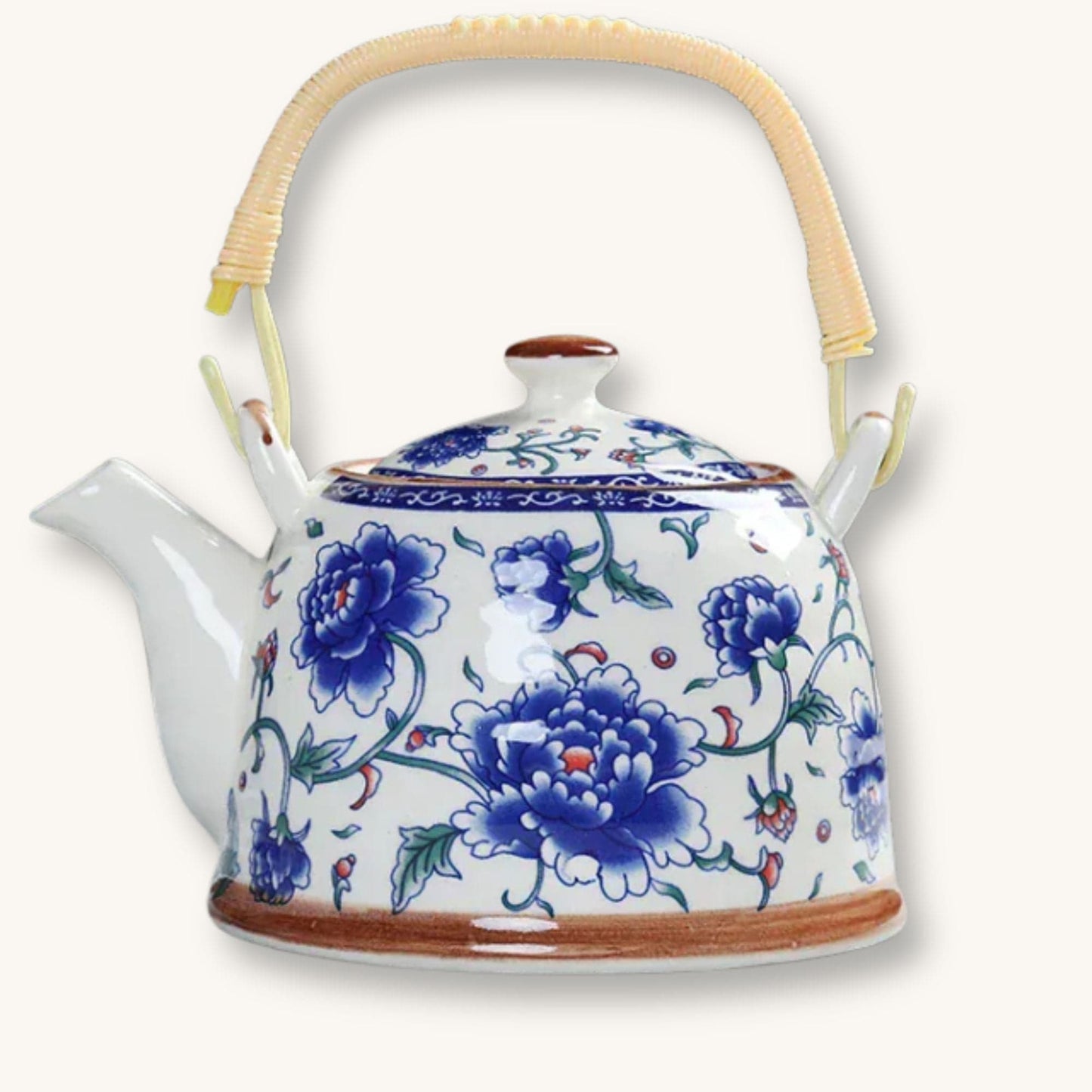 Théière chinoise en porcelaine motif fleurs bleus 