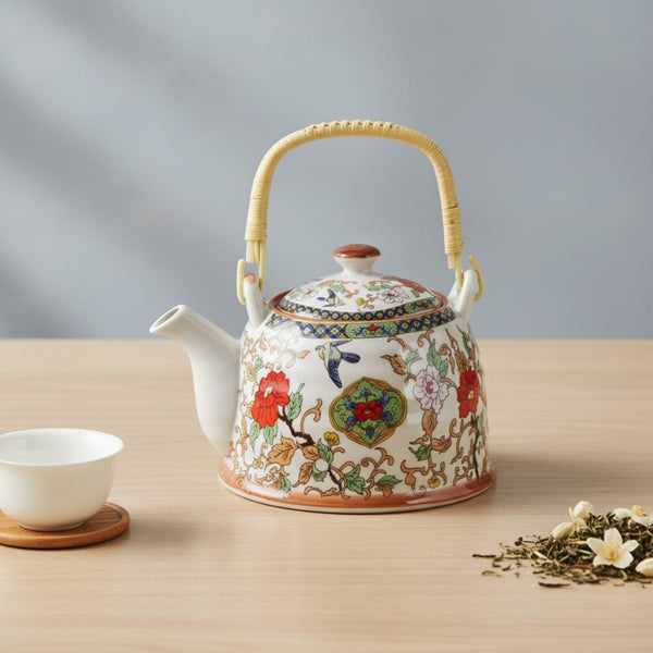 Théière Théière Chinoise en Porcelaine - Motif Floral Coloré