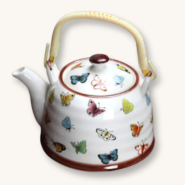 Théière chinoise en porcelaine motif papillon 