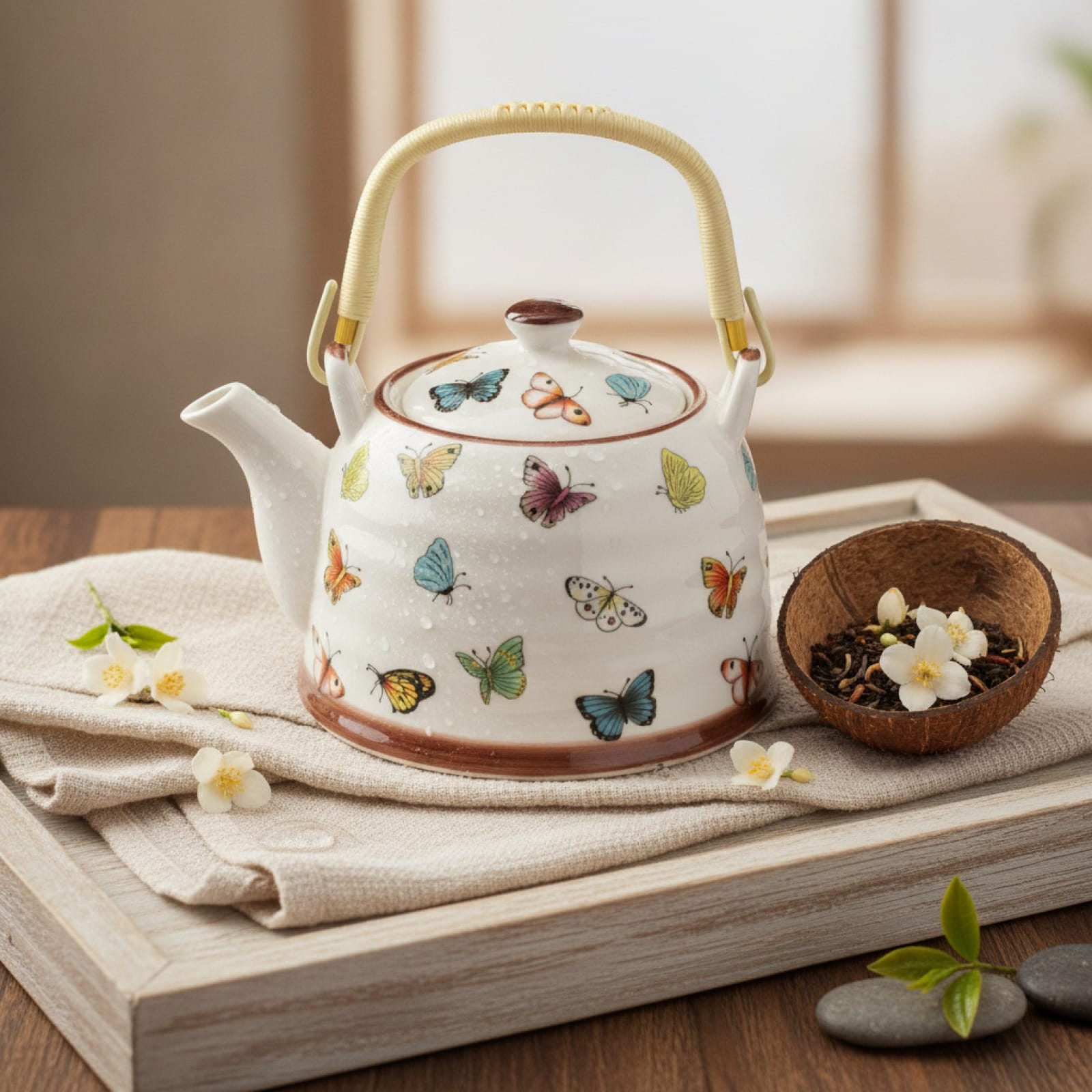 Théière Théière chinoise en porcelaine motif papillon 