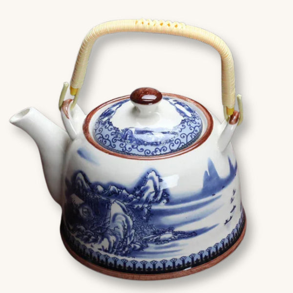 Théière chinoise en porcelaine motif Paysage Bleu 