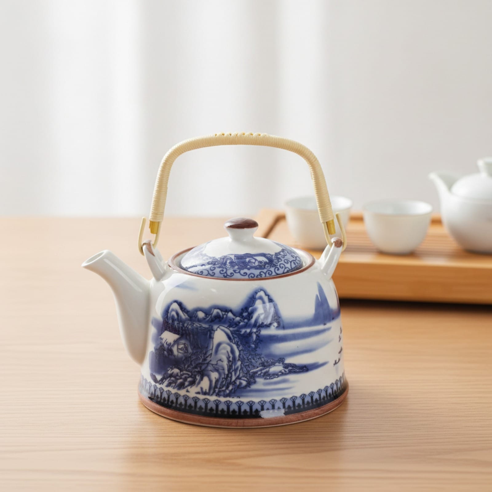 Théière Théière chinoise en porcelaine motif Paysage Bleu 
