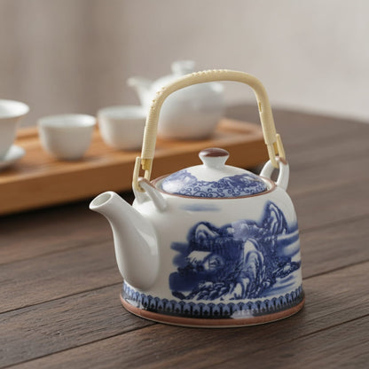 Théière Théière chinoise en porcelaine motif Paysage Bleu 