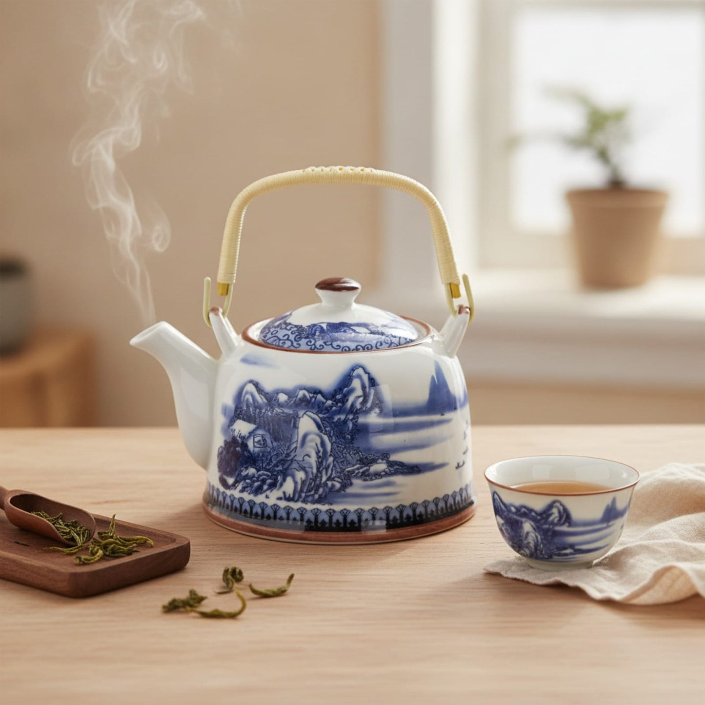 Théière Théière chinoise en porcelaine motif Paysage Bleu 