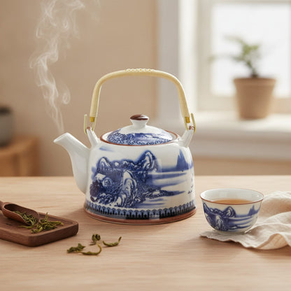 Théière Théière chinoise en porcelaine motif Paysage Bleu 