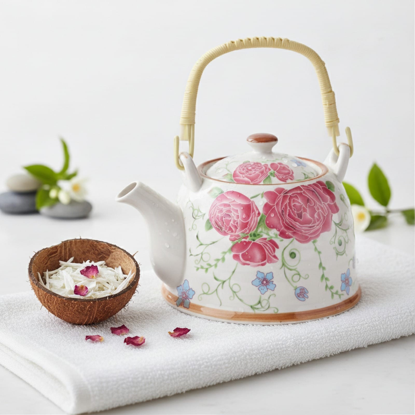 Théière Théière Chinoise en Porcelaine - Motif Pivoine Élégant