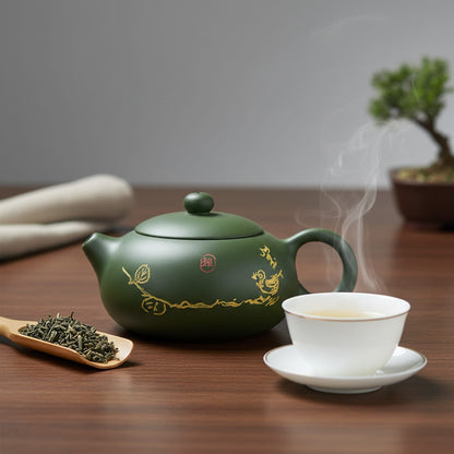 Théière Théière Chinoise Traditionnelle Calligraphie Dorée