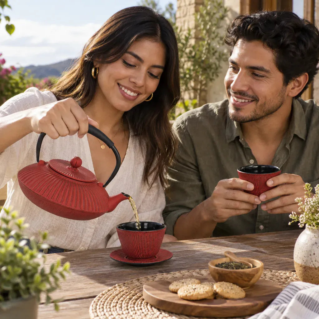 Théière Théière en fonte avec infuseur, rouge ou bleu | Tea Pot World