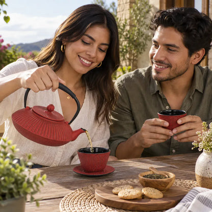 Théière Théière en fonte avec infuseur, rouge ou bleu | Tea Pot World