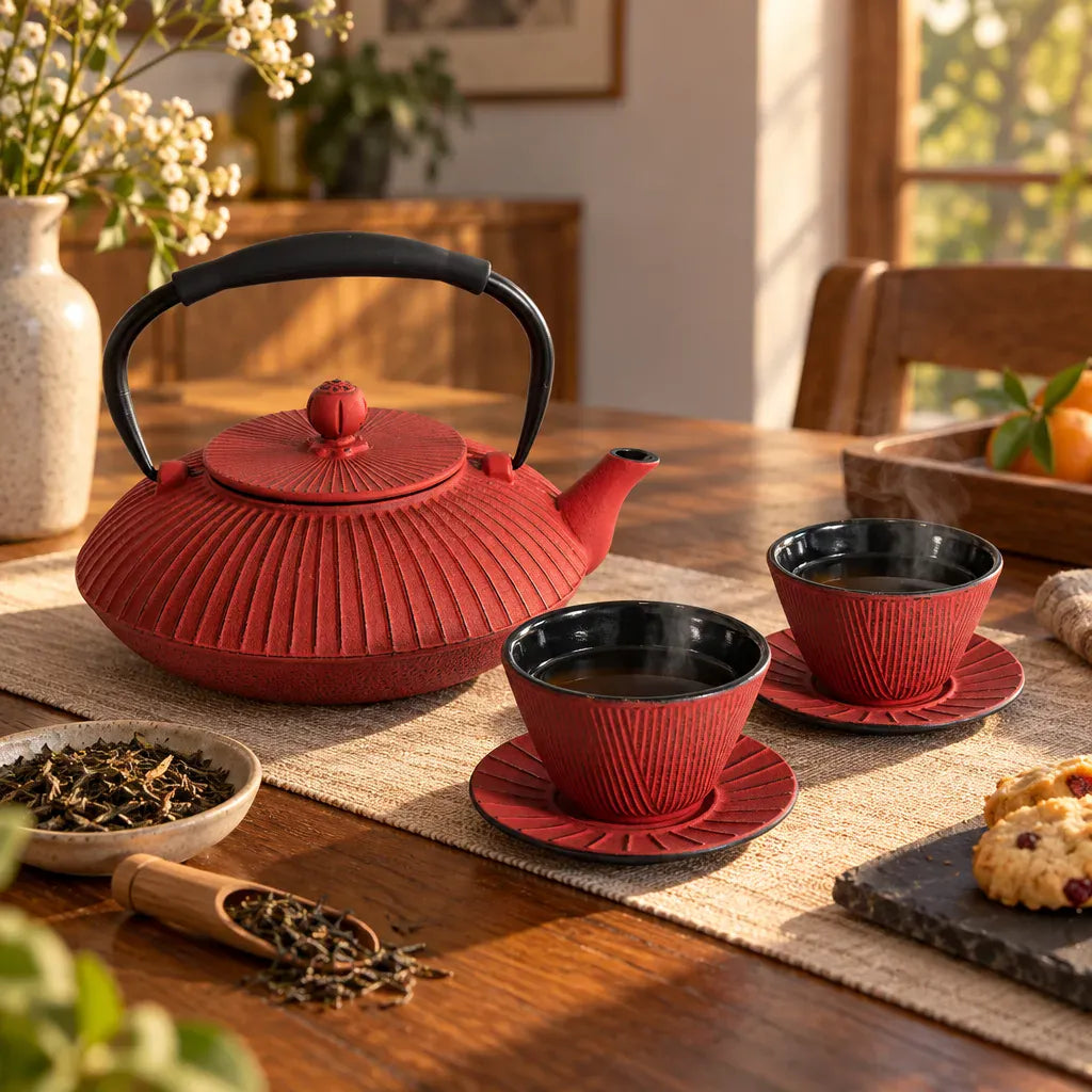 Théière Théière en fonte avec infuseur, rouge ou bleu | Tea Pot World