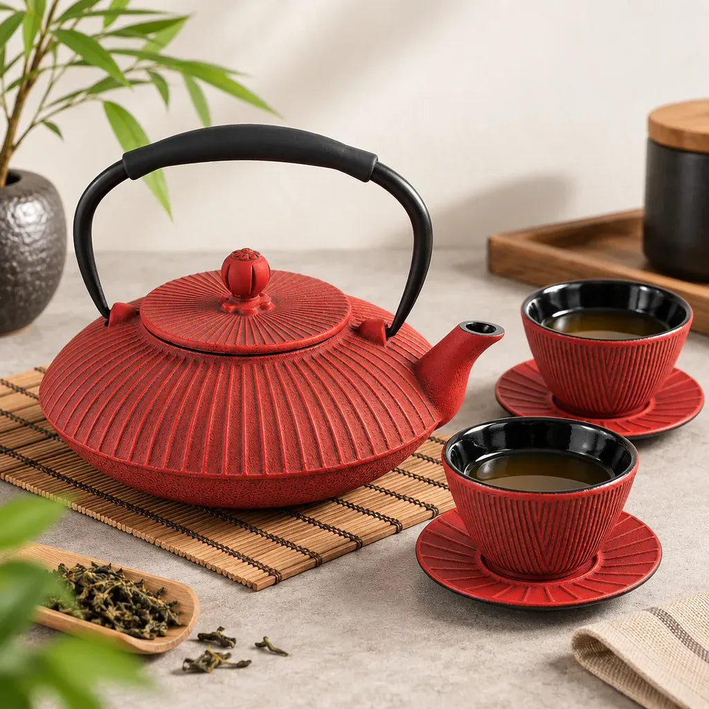 Théière Théière en fonte avec infuseur, rouge ou bleu | Tea Pot World