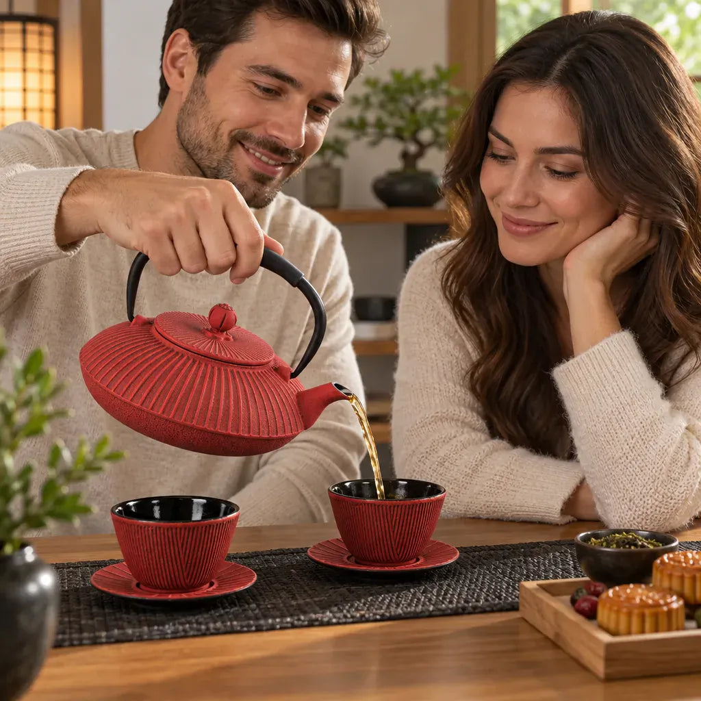 Théière Théière en fonte avec infuseur, rouge ou bleu | Tea Pot World
