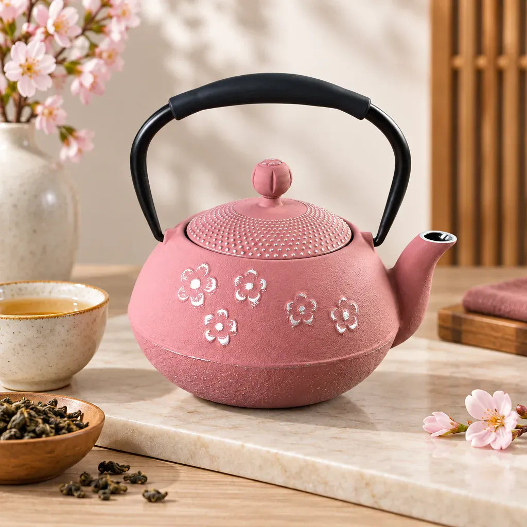 Théière Théière en fonte rose avec infuseur – Fleurs de cerisier