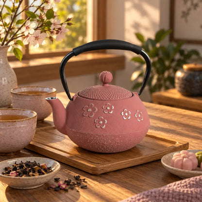 Théière Théière en fonte rose avec infuseur – Fleurs de cerisier