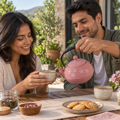 Théière Théière en fonte rose avec infuseur – Fleurs de cerisier