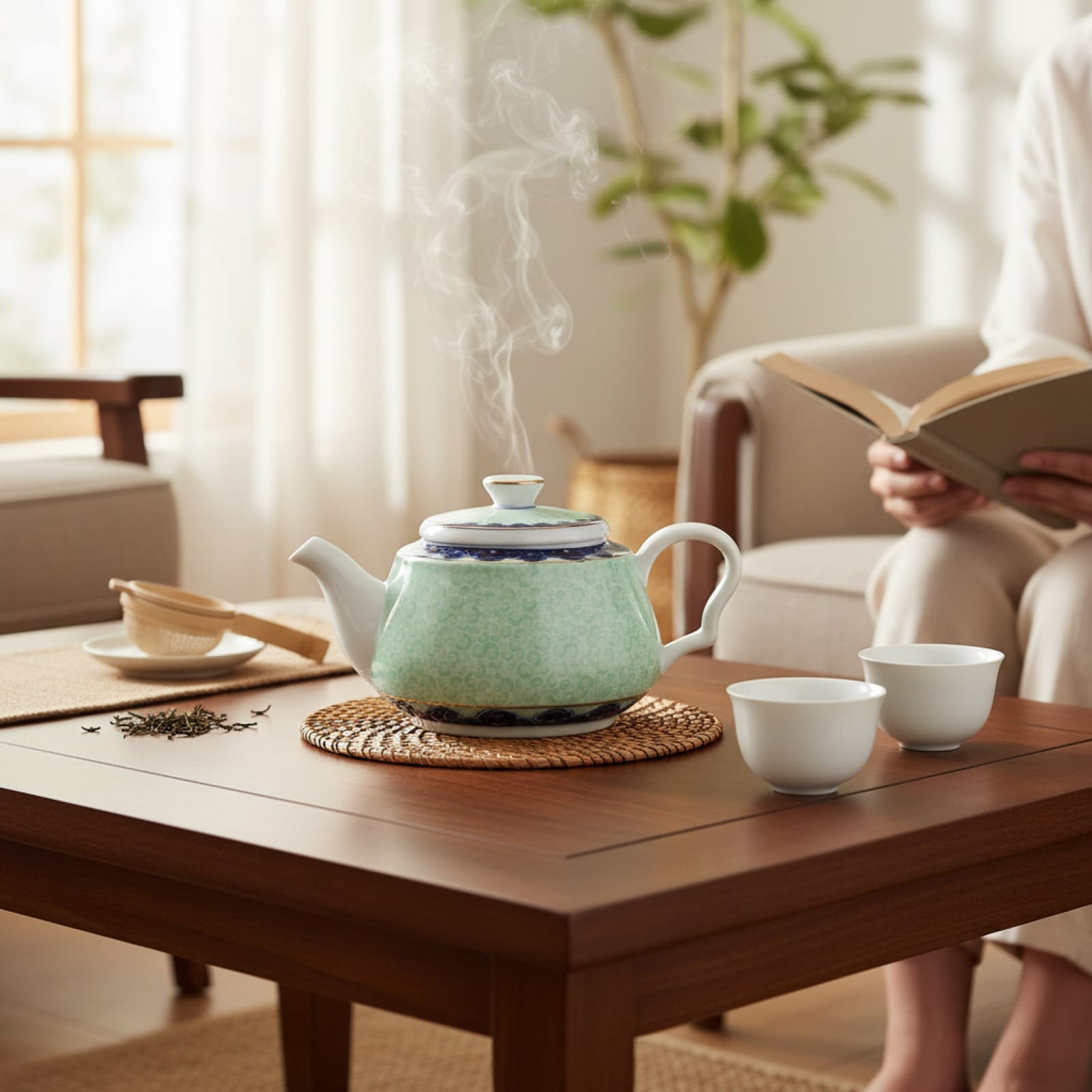 Théière Théière en Porcelaine Bleue et Blanche Brise d'Asie - Design Oriental Élégant