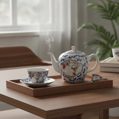 Théière Théière en porcelaine bleue et blanche | Lotus Impérial