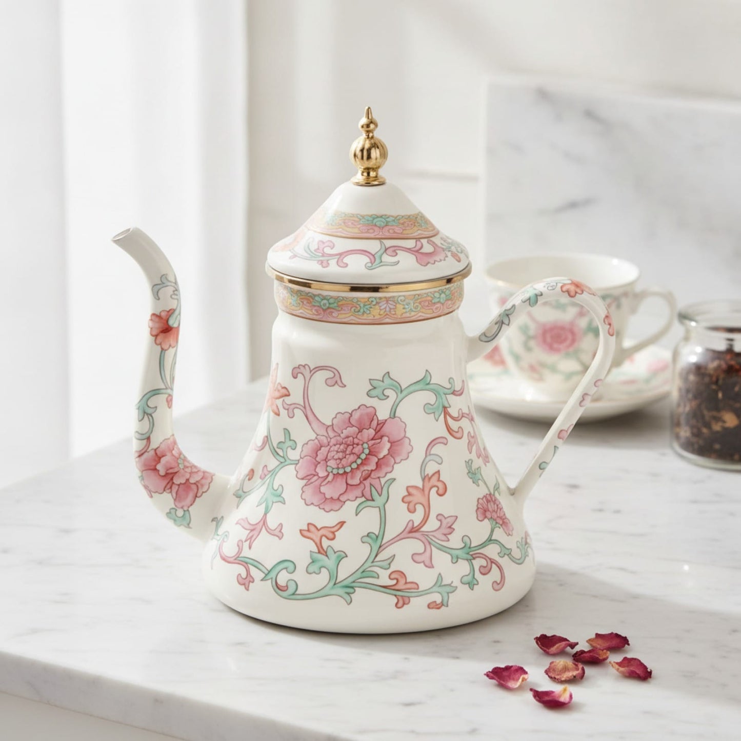 Théière Théière en Porcelaine "Fleurs Roses" - Élégance et Raffinement pour vos Moments Thé