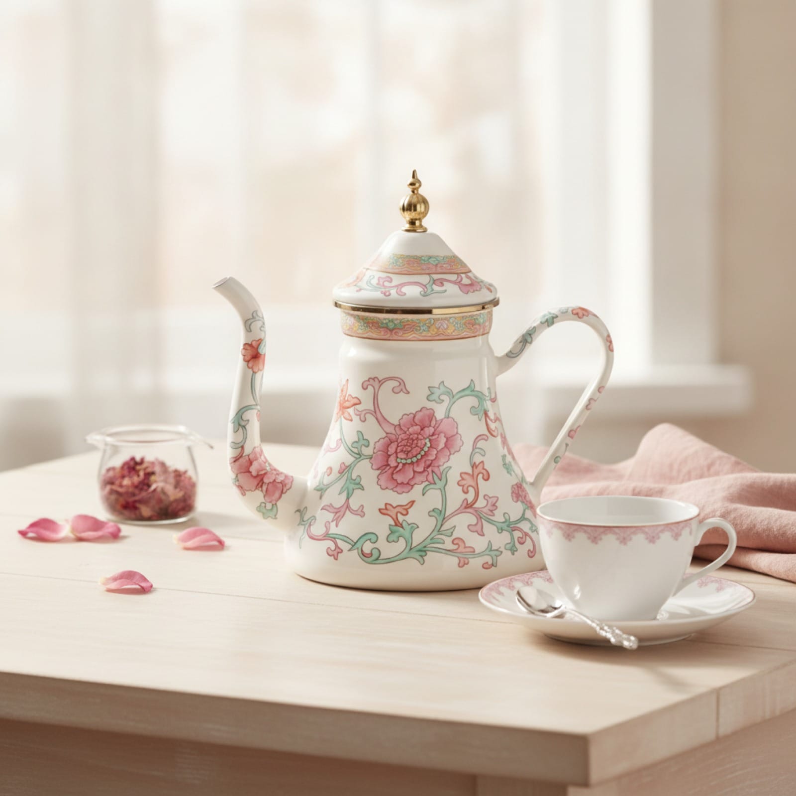 Théière Théière en Porcelaine "Fleurs Roses" - Élégance et Raffinement pour vos Moments Thé