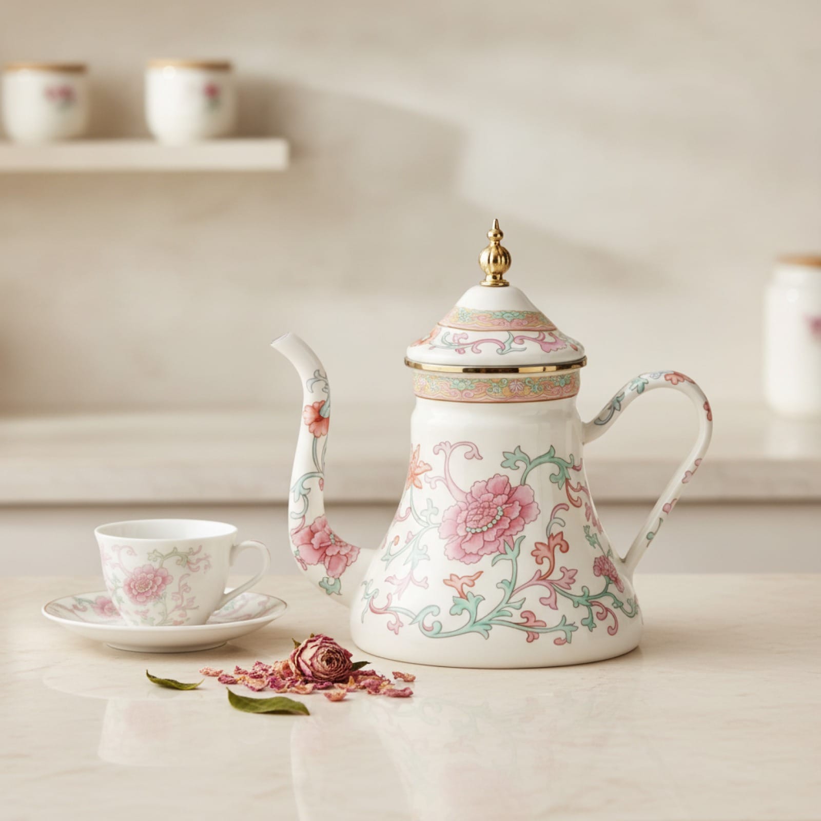 Théière Théière en Porcelaine "Fleurs Roses" - Élégance et Raffinement pour vos Moments Thé