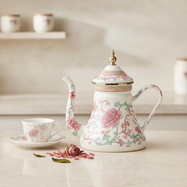 Théière Théière en Porcelaine "Fleurs Roses" - Élégance et Raffinement pour vos Moments Thé