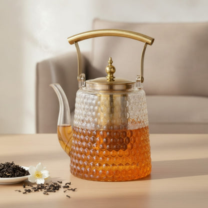 Théière Théière en verre à manche cuivre